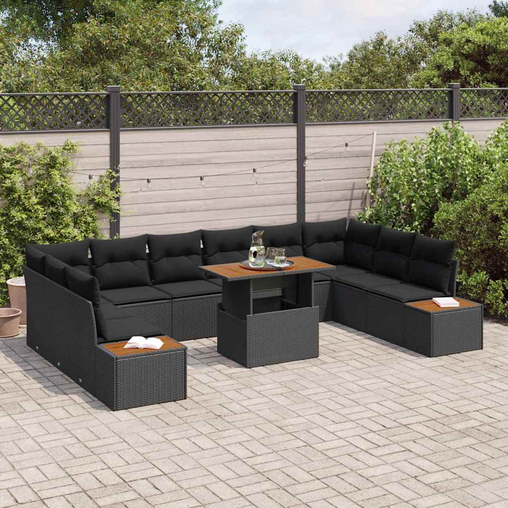 Garten-Sofa-Set mit Speicher 11 pcs Schwarz Poly Rattan